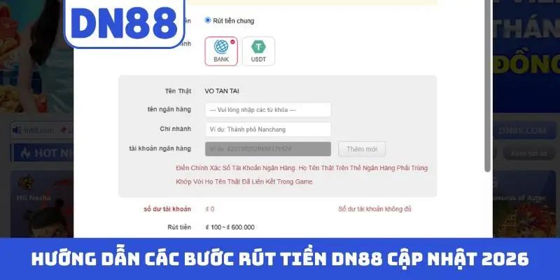 Hướng dẫn các bước rút tiền DN88 cập nhật 2026