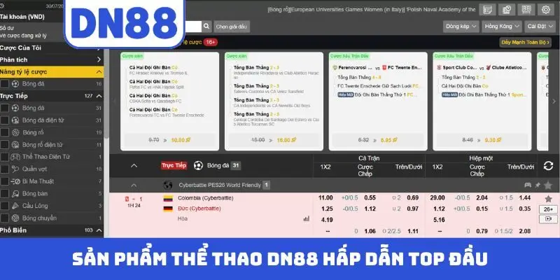 Sản phẩm thể thao DN88 hấp dẫn top đầu